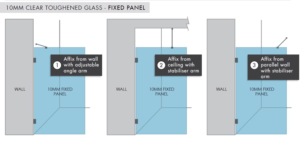 997(w)x2050(h)x10mm Glass Shower Screen Panel