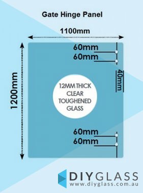 1100 x 1200 x 12mm Glass Pool Fence Hinge Panel