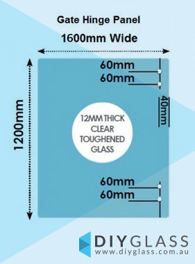 1600 x 1200 x 12mm Glass Pool Fence Hinge Panel