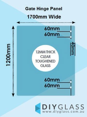 1700 x 1200 x 12mm Glass Pool Fence Hinge Panel