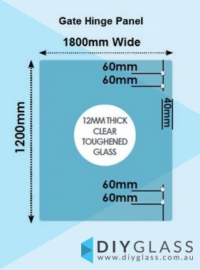 1800 x 1200 x 12mm Glass Pool Fence Hinge Panel