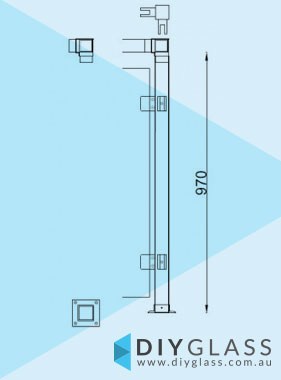 Corner Post - 50x50 Square Round Glass Clamp for Stainless Rail