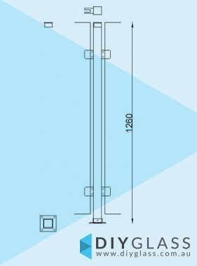 Centre Post - Base Plate - 1260mm 50x50 Square Glass Clamp for Glass Pool Fence