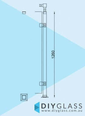 Corner Post - Base Plate - 1260mm 50x50 Square Glass Clamp for Glass Pool Fence